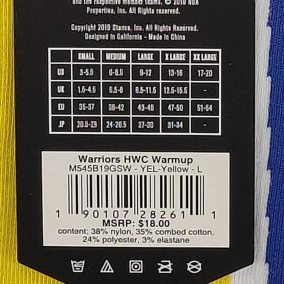 NWT Stance x NBA Golden State WARRIORS HWC WARMUP CREW Socks Size L - Picture 12 of 12